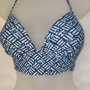 AERIE Bikini TOP Sz M Blue & White Swim Sun Bathing Suit 👙 Flower 💙🤍 Padded